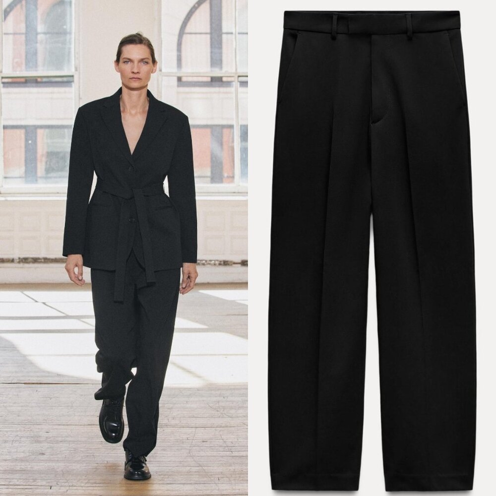 ZARA Straight Leg Pants High Waisted Trousers Full Length Women's Size XS Black